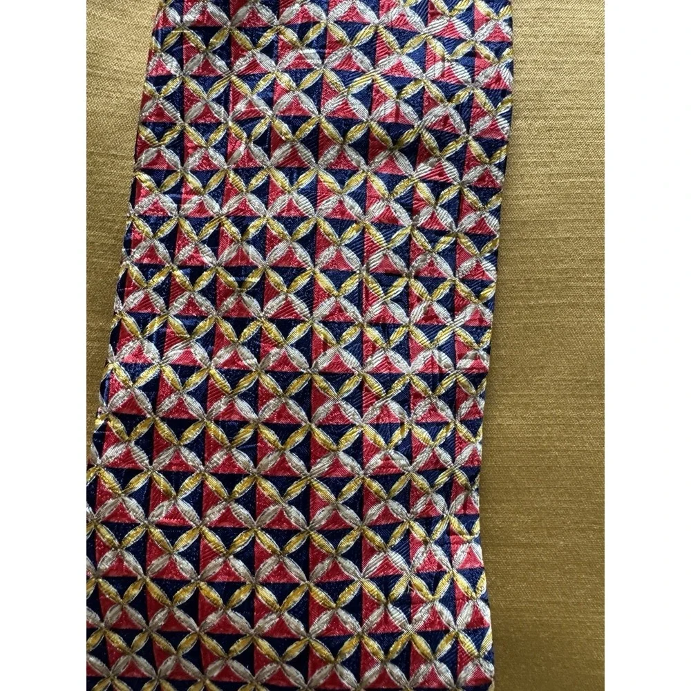 Ermenegildo‎ Zegna Red/Blue/Gold Geometric Silk Tie Italian Luxury Fashion